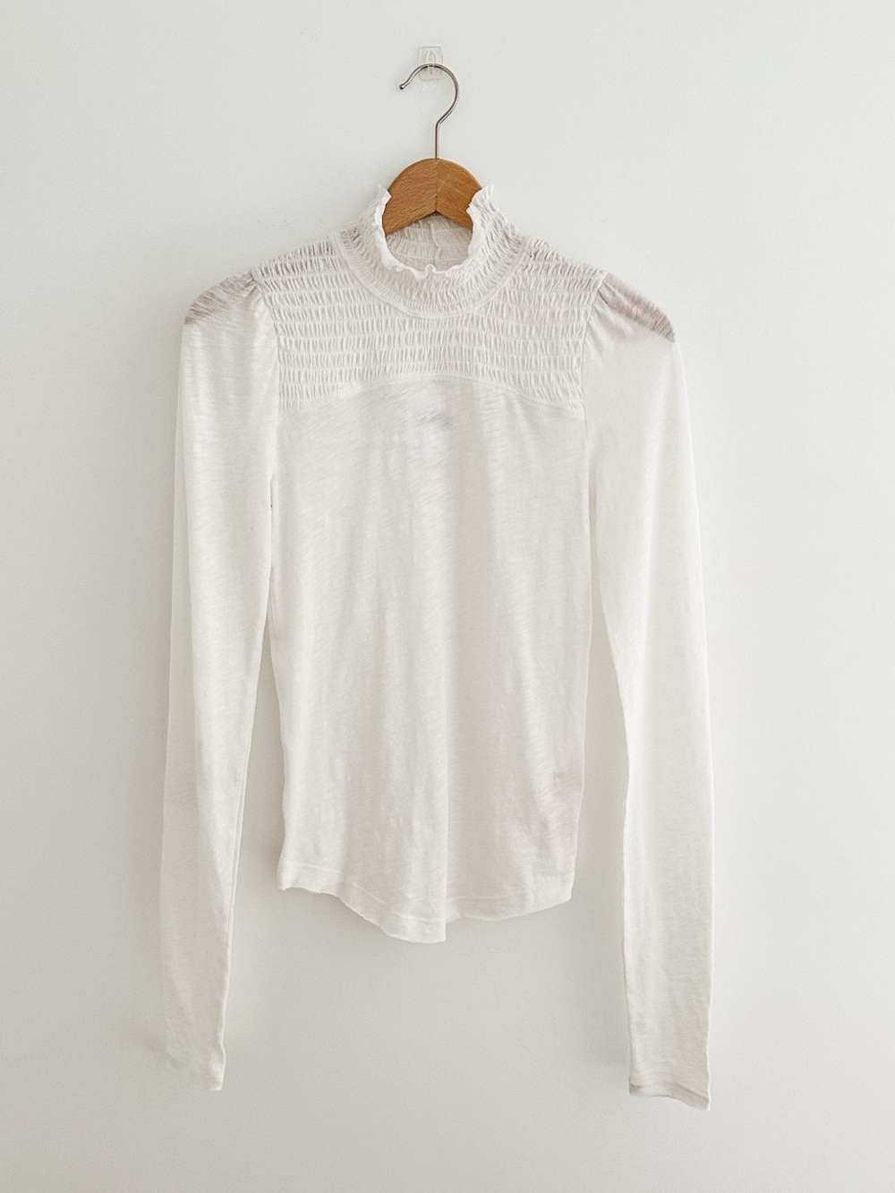 Free People Caroline Top Smocked Mock Neck White Romantic Boho Size Small NWT - Picture 2 of 8